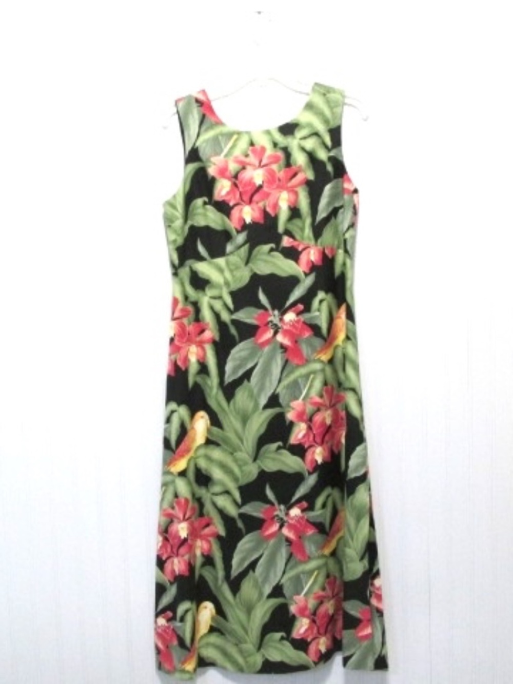 Tommy Bahama VTG Black Tropical Flowers Birds Silk Sheath Maxi Dress, Size 12
